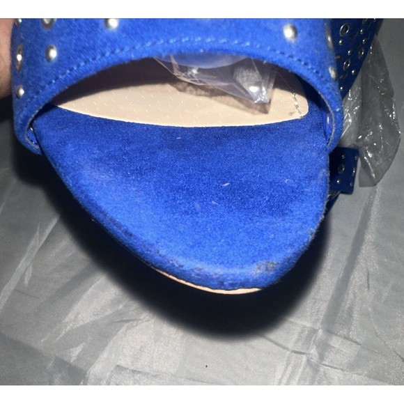 Just Fab Women's Size 8.5 Platform Stiletto 5in Heels Blue Silver Design Straps - Picture 15 of 16